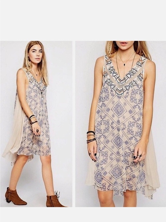 Free People Dresses & Skirts - Free People Ancient Mystery Boho Beaded Midi Shift Dress• Small